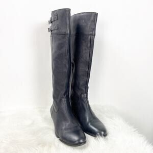 Arturo Chiang 7.5 M Womens Black Leather Side-zip Riding Boots